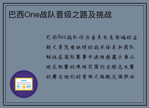 巴西One战队晋级之路及挑战