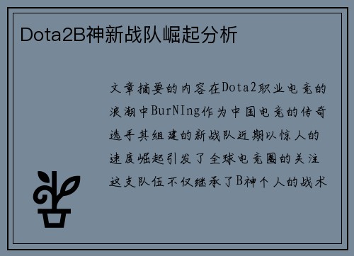 Dota2B神新战队崛起分析
