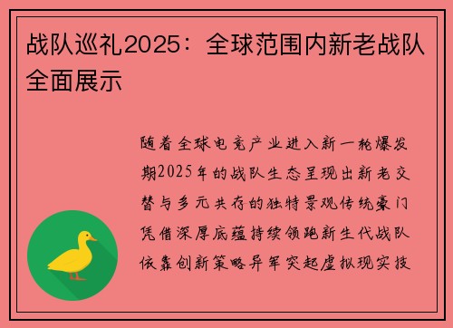 战队巡礼2025：全球范围内新老战队全面展示